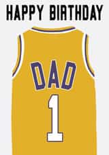 LA Lakers inspired, basketball jersey birthday card. For a number one Dad created by Courtside