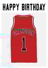 Chicago Bulls inspired, basketball jersey birthday card. for a number 1 grandson created by Courtside