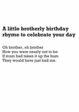 Funny Rhyming Brother Birthday Card created by The Crude Card Company
