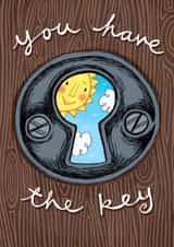 Positive, inspirational affirmation card - keyhole with sun - you have the key. created by The Illustrated World of Lisa Berkshire
