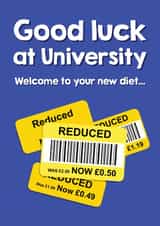 Funny good luck at University card for friends or family. Reduced food stickers created by Spekle Studio