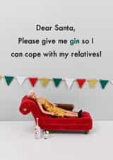 Santa Gin - Dear Santa funny card asking for gin and mince pies created by Bold & Bright Cards
