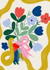 Lady and her flowers illustration, thinking of you and thankyou card created by Milk & Roses