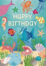 Under the Sea Birthday card - Mermaid - Fish - Sea lover - Colourful and Fun created by Rainee Collections
