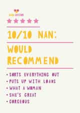 Review style card for Nan created by HGH ILLUSTRATIONS