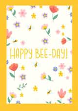Happy bee-day! The perfect birthday card for your flower loving friend created by Emma Tobey Illustration