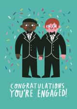 Cute Engagement Card - Gay - Interracial - You're Engaged! created by Alice Mole Illustration