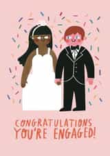 Cute Engagement Card - Interracial Couple - Congratulations You're Engaged! created by Alice Mole Illustration