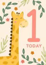 Cute Birthday Card - 1st - Giraffe created by katie illustrated