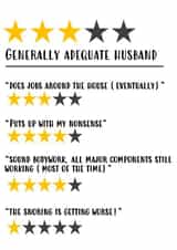 Funny birthday or anniversary card for husband - Funny critic rating created by Sarcardstic