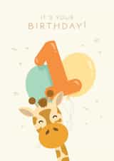 Cute 1st Birthday Card - Giraffe Balloons - Gender Neutral created by The Cake Thief