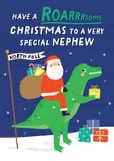 Cute Christmas Card for a Special Nephew - Christmas - Santa and Dinosaur created by Pixie Studio
