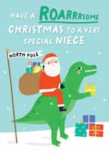 Cute Christmas Card for a Special Niece - Christmas - Santa and Dinosaur created by Pixie Studio