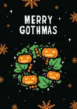 Funny Quirky Halloween or Christmas Card - Goth Pumpkin Wreath - Merry Gothmas created by Mythokell
