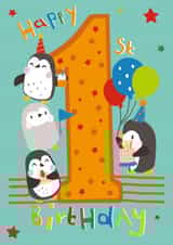Cute Birthday Card - 1st - Penguins created by IC&G