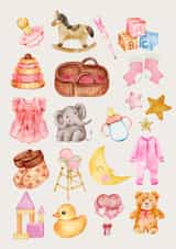 Adorable Pink Watercolour Card - New Baby - Girl - Congratulations created by Jarvis' Journals