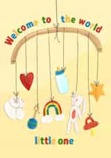 Welcome to the world little one, new baby card created by Evie Warren Illustration