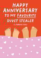 Cute Anniversary Card - Favourite Duvet Stealer created by Pixie Studio