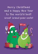 Cute and Funny Christmas Card - World's Best Great Grand-pear-ents created by Hannah Jayne Lewin