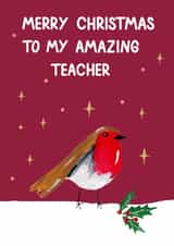 Classic Christmas Card For Teacher - Robin - Red created by Naughty Nice