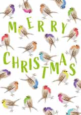 Cute Christmas Card - Merry Christmas - Colourful Robins created by size3art