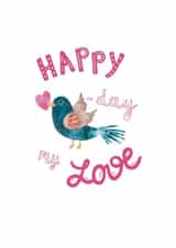 Cute Birthday card for Girlfriend - Bird with heart - Happy Birthday my love created by Alena Novikava