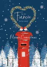 Pretty Christmas Card - Fiancée - Postbox and Robins created by Rebecca Prinn