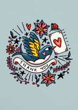 Pretty Thank You Card - Tattoo Bird created by NICHOLA COWDERY ILLUSTRATIONS