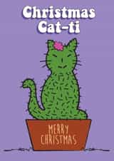 A cute cat cacti Christmas card for your friends & family created by Sal Roydhouse