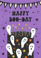 Happy Boo Day Halloween Birthday Card | Autumn Ghosts Birthday Cake created by @tikkled.pink
