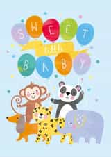 Cute New Baby Card - Baby Animals and Balloons created by Sally Mountain