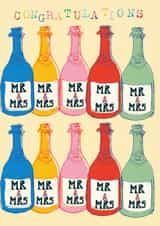 Colourful Wedding Card - Mr and Mrs - Rainbow Bottles created by Poet and Painter