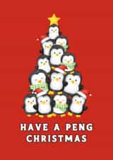 Cute Christmas Card - Have a Peng Christmas - Penguins created by Ink Icons 