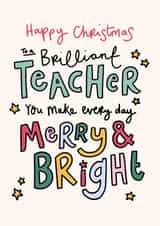 Cute Christmas Card - Teacher - Merry & Bright created by Oops a doodle
