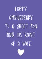 Funny Anniversary Card - Great Son - Saint of a Wife created by size3art