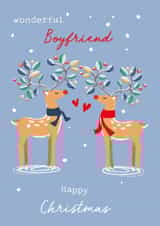 Pretty Deer and Rudolph Christmas Card for Boyfriend - Festive Berry Holly Card created by SABIVO Design by Sabina