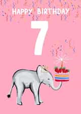 Cute 7th Birthday Card - Elephant Party created by Naughty Nice