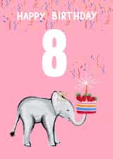 Cute 8th Birthday Card - Elephant Party created by Naughty Nice