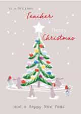 Traditional Christmas Tree Card - Teacher - Happy New Year - Bunnies Robins created by SABIVO Design by Sabina