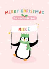 Cute Christmas Card - Wonderful Niece - Penguin created by Macie Dot Doodles