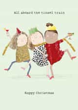 Funny Christmas Card - for friends, for family, for mum - Tinsel Train Design created by Rosie Made A Thing