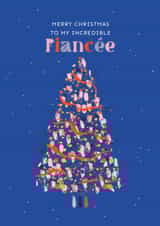 Classic Christmas card - Fiancee - retro decorated tree created by Rebecca Prinn