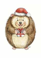 Cute Hedgehog Christmas Card - Santa Hedgie - Gift created by Kate Tea Illustration
