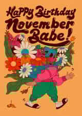 Pretty birthday card for someone born in November - Girl with a colourful bouquet. created by Kasia Cards