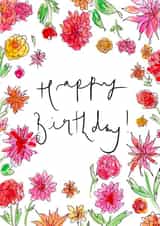 Pretty Birthday Card - Pink & Red Flowers created by Bellynam Studio