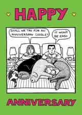 Funny anniversary card - for dog-parents - Anniversary Cuddle created by Off The Leash Cartoons by Rupert Fawcett