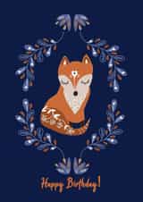 Cute fox birthday card for all, folk art style birthday card. created by Her Joyful Heart