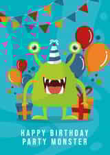 Happy Birthday, Party Monster - Birthday Card for Wild Ones created by Emily Bratby