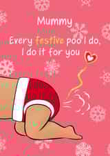 Funny Christmas Card for New Mum - Festive Poo (darker skin tone) created by Tessa Cheung