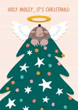 Cute Funny Christmas Card - Holy Moly Pun created by Immy Illustrates